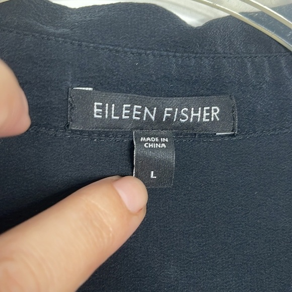 EILEEN FISHER Oversized 100% Silk Popover Tunic Collard Blouse Black Size Large - Picture 2 of 7